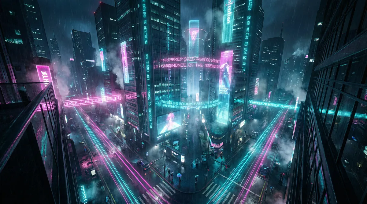 蓝炬星集成灶 竖屏短剧平台首页背景 - 赛博朋克都市夜景